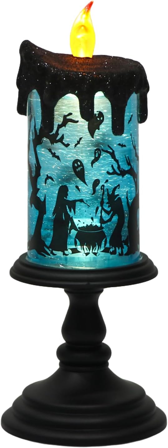 Halloween Snow Globe Candle | Spinning Glitter Flameless Candle with Timer