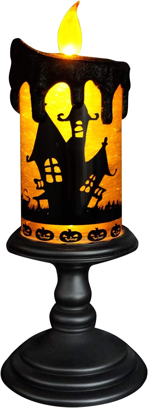 Halloween Snow Globe Candle | Spinning Glitter Flameless Candle with Timer