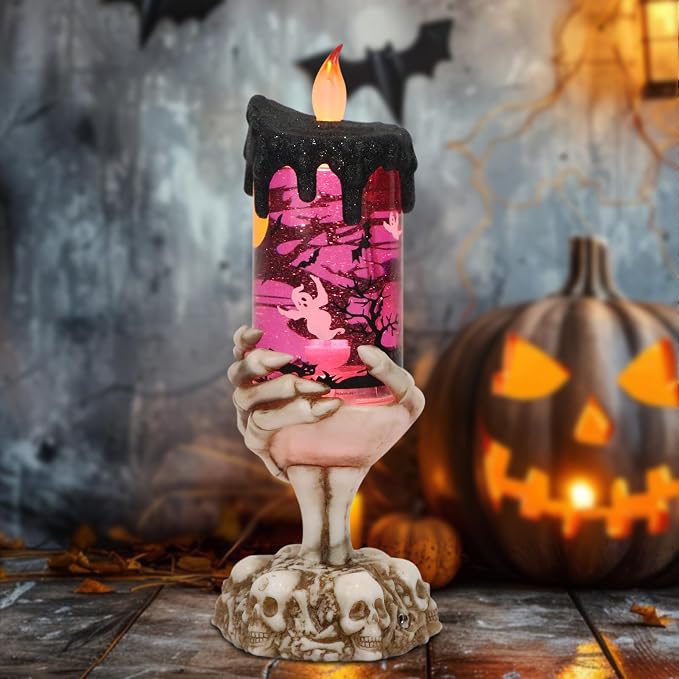 Halloween Snow Globe Candle | Spinning Glitter Flameless Candle with Timer