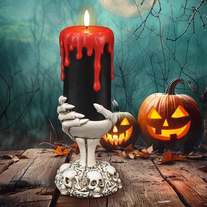 Halloween Snow Globe Candle | Spinning Glitter Flameless Candle with Timer
