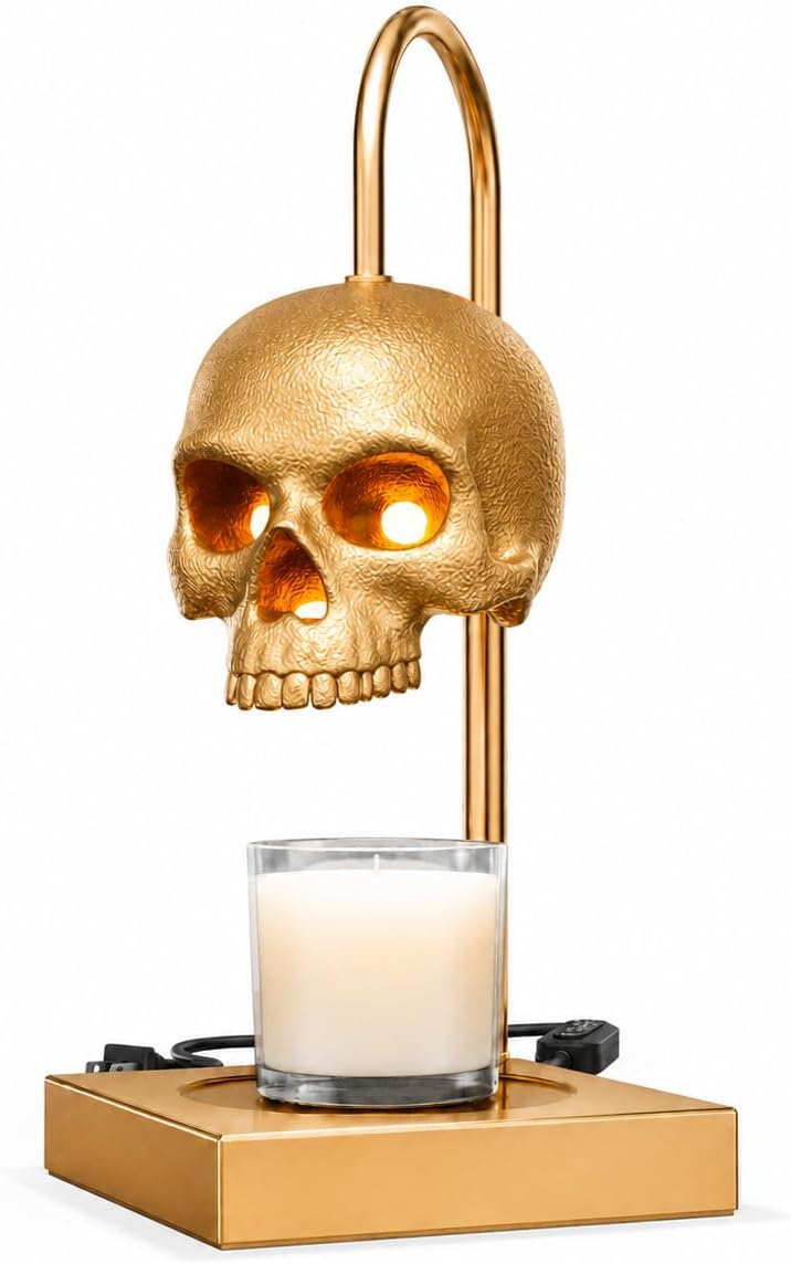 Golden Skull Candle Warmer Lamp with Timer & Dimmer – Gothic Decor