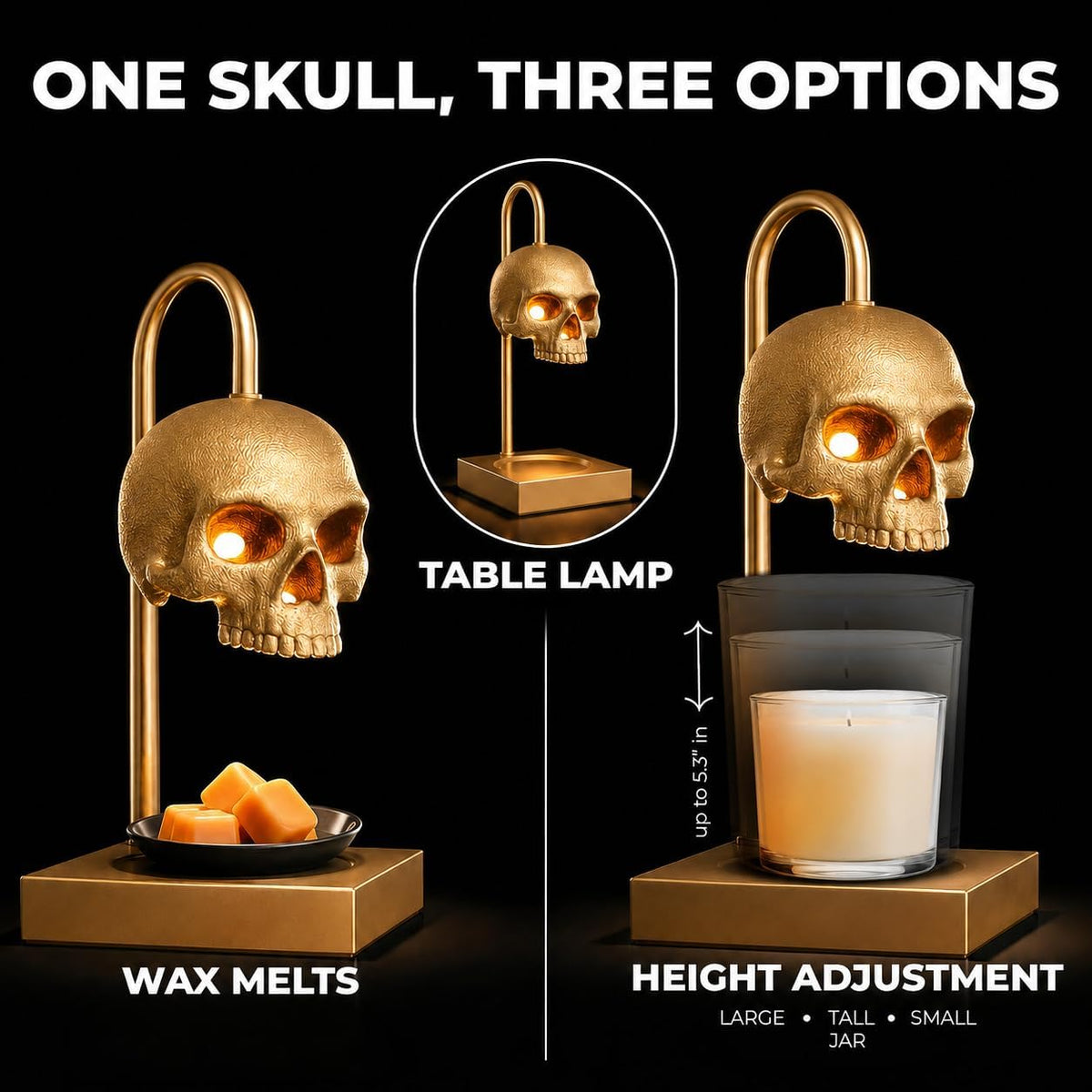 Golden Skull Candle Warmer Lamp with Timer & Dimmer – Gothic Decor