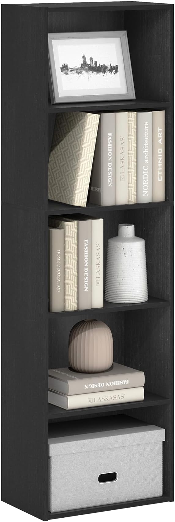 52" Tall 5 Tier Narrow Bookshelf – Closed Back Bookcase
