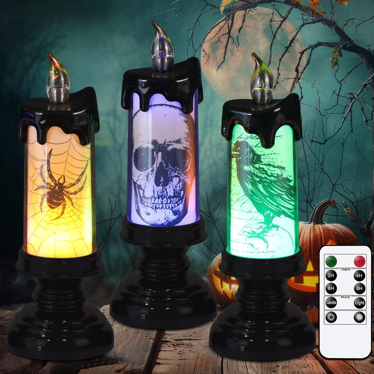 Halloween Snow Globe Candle | Spinning Glitter Flameless Candle with Timer