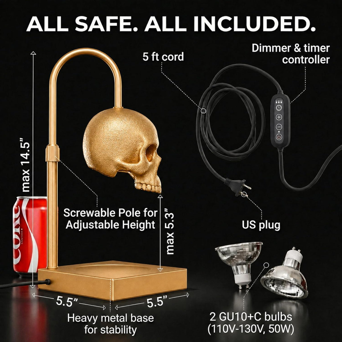 Golden Skull Candle Warmer Lamp with Timer & Dimmer – Gothic Decor