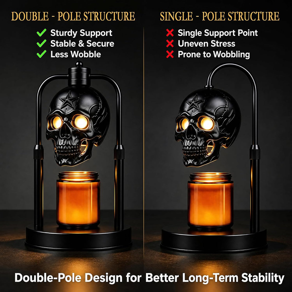 Black Skull Candle Warmer Lamp with Timer & Dimmer – Gothic Decor
