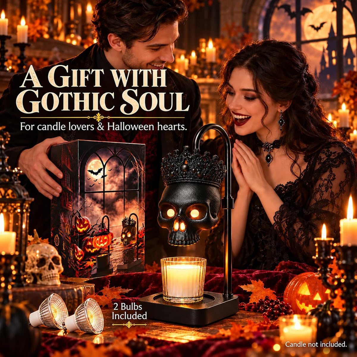 Gothic Crowned Skull Candle Warmer Lamp with Timer & Dimmer