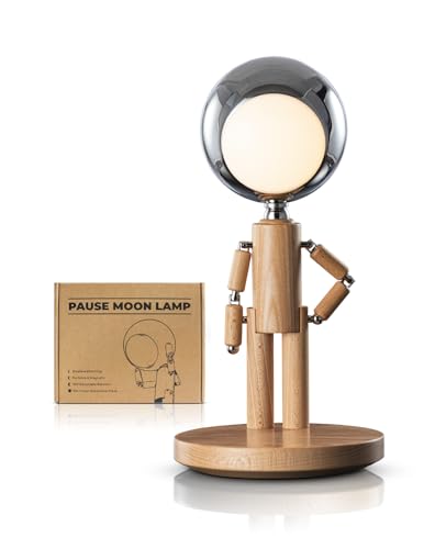 Cordless Moon Table Lamp | Rechargeable Wooden Desk Lamp, Dimmable 3 Color Temps