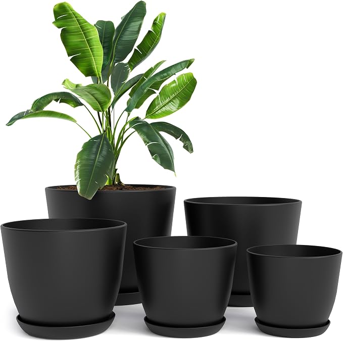 Set of 5 Indoor Plant Pots with Drainage & Saucers – 4.8" to 7"