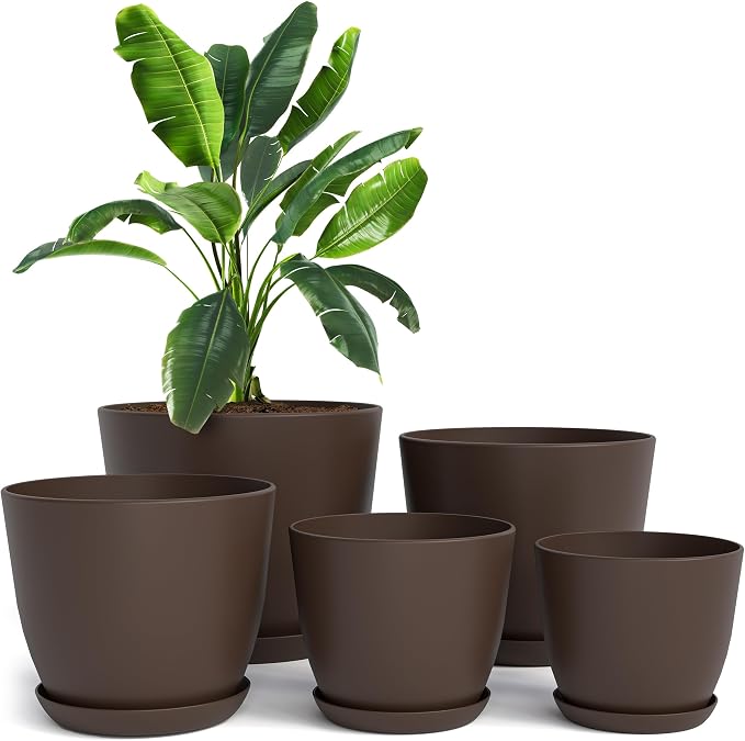 Set of 5 Indoor Plant Pots with Drainage & Saucers – 4.8" to 7"