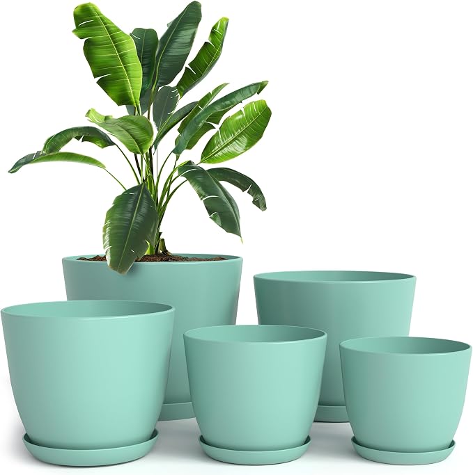 Set of 5 Indoor Plant Pots with Drainage & Saucers – 4.8" to 7"