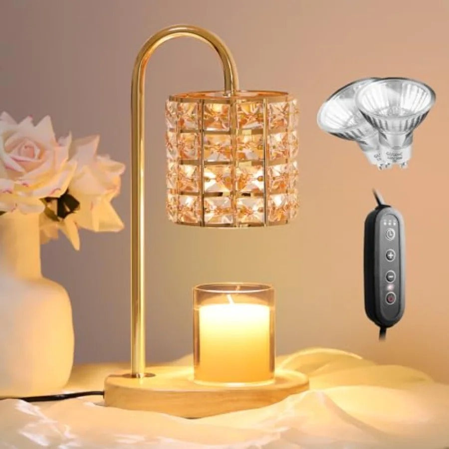 Candle warmer lamp with glass shade and timer