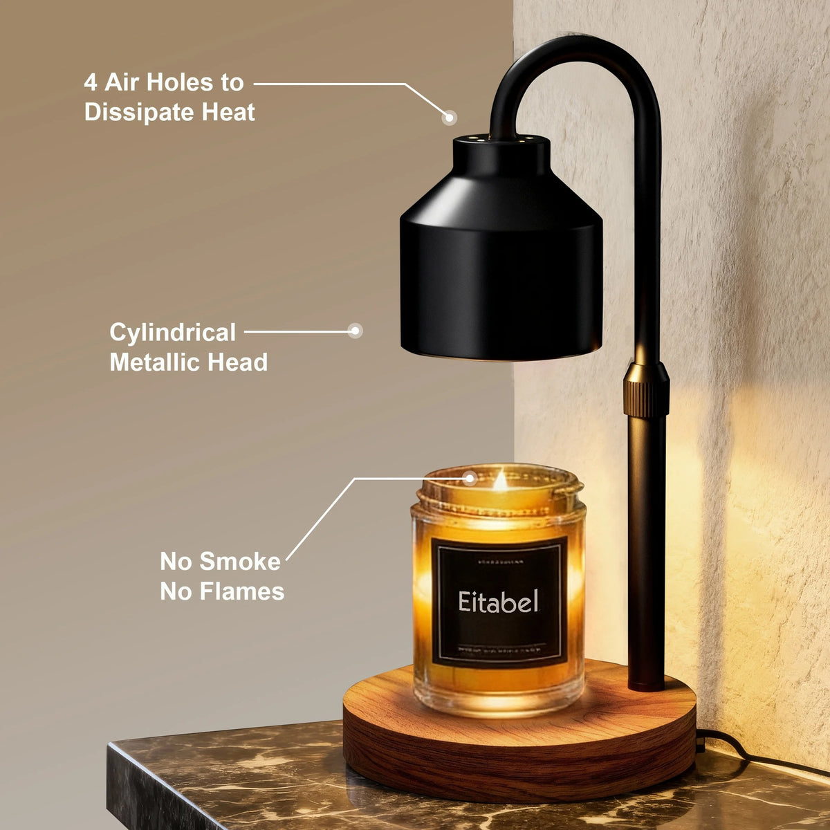 Candle Warmer Lamp with Timer | Adjustable Height Wax Melter, 2 Bulbs Included