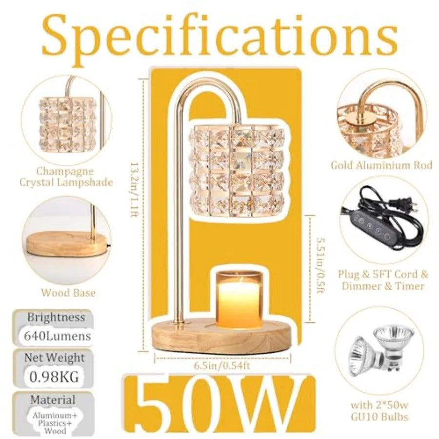 Candle Warmer Lamp with 7-Level Dimmer | Glass Shade, Timer & 2 Bulbs