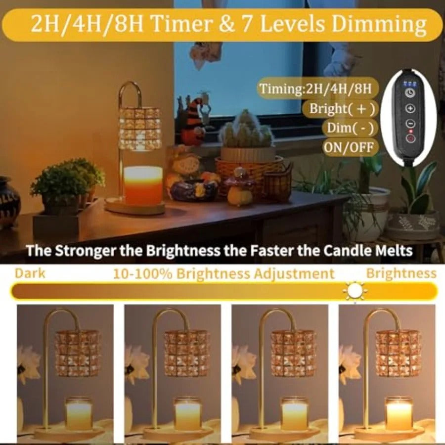 Candle Warmer Lamp with 7-Level Dimmer | Glass Shade, Timer & 2 Bulbs
