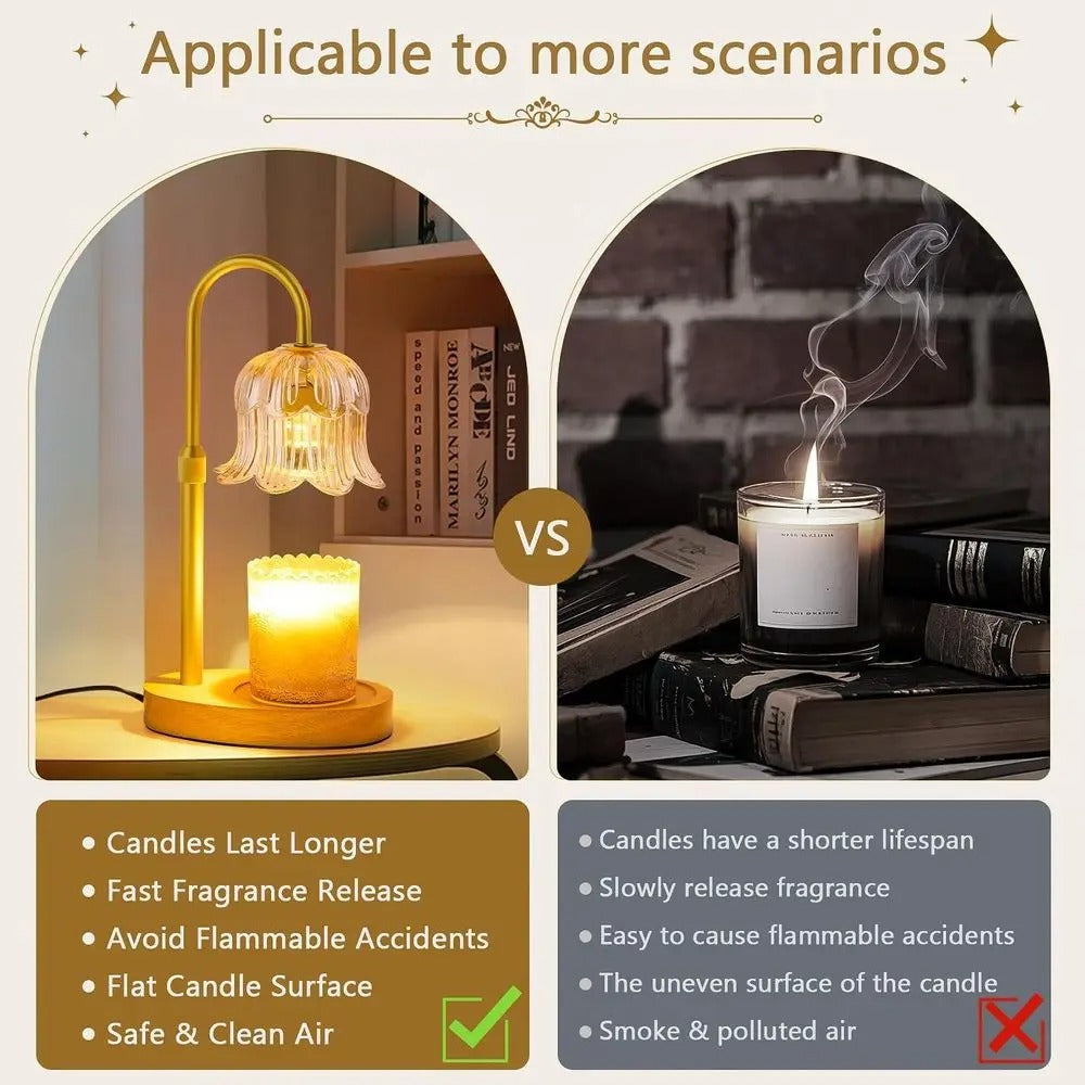 Electric Candle Warmer Lamp with Timer | Height Adjustable Dimmable Wax Melter