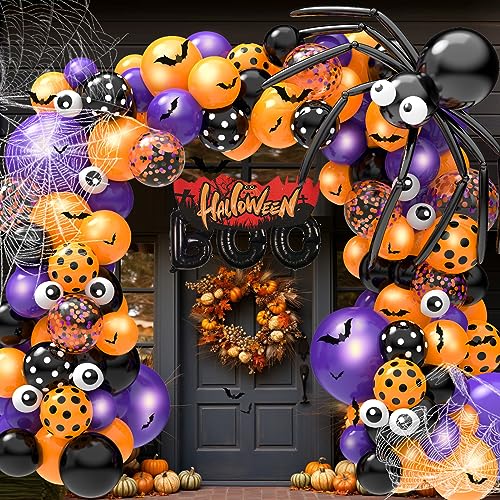 126pc Halloween Balloon Garland Arch Kit with Bat & Spider Web Decor