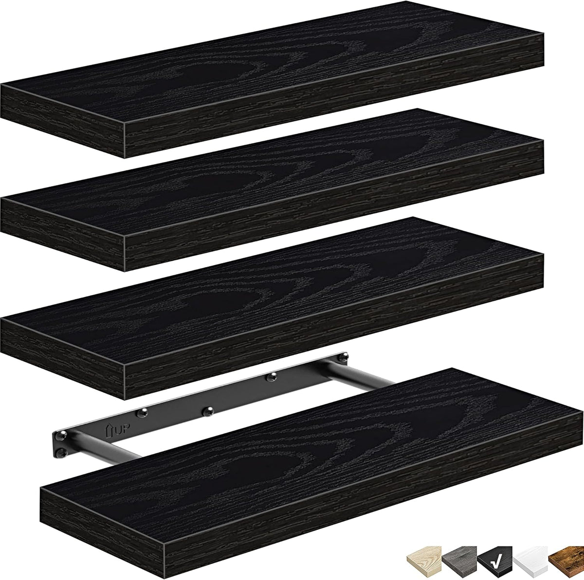 Set of 4 Floating Wall Shelves – 15.7" with Hidden Brackets