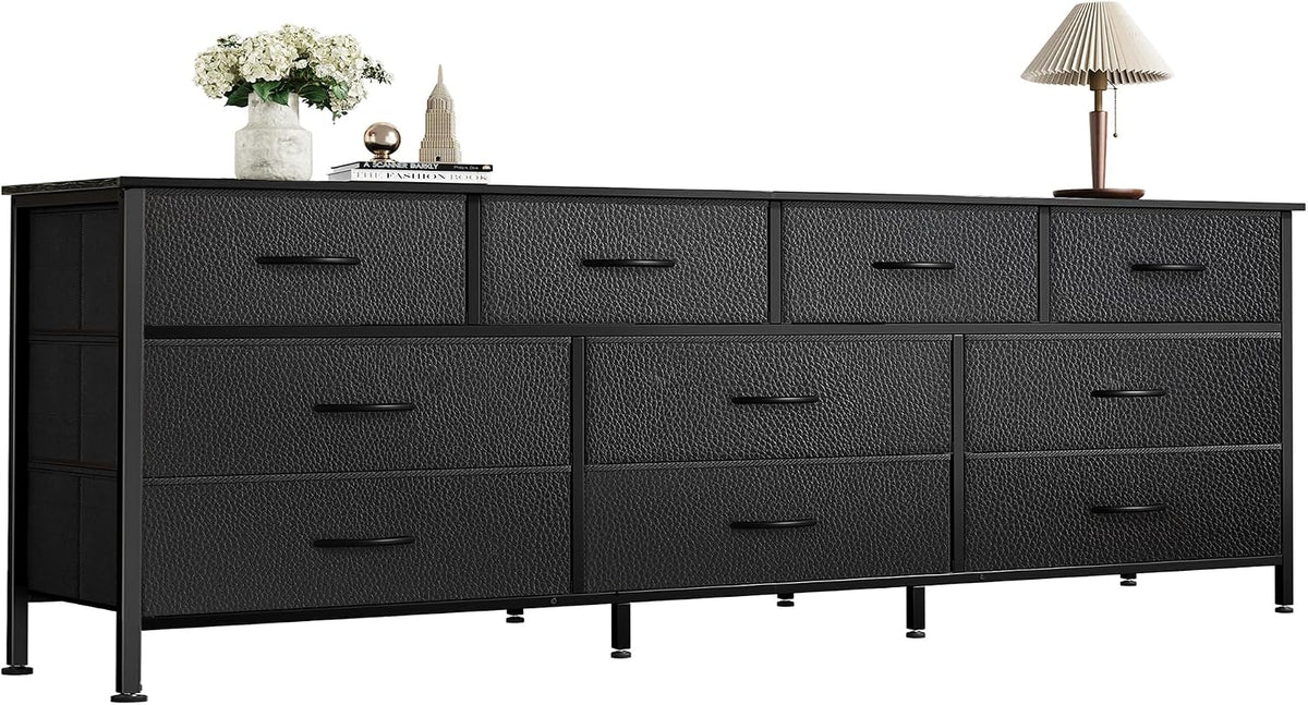 10 drawer fabric dresser with wood top in black