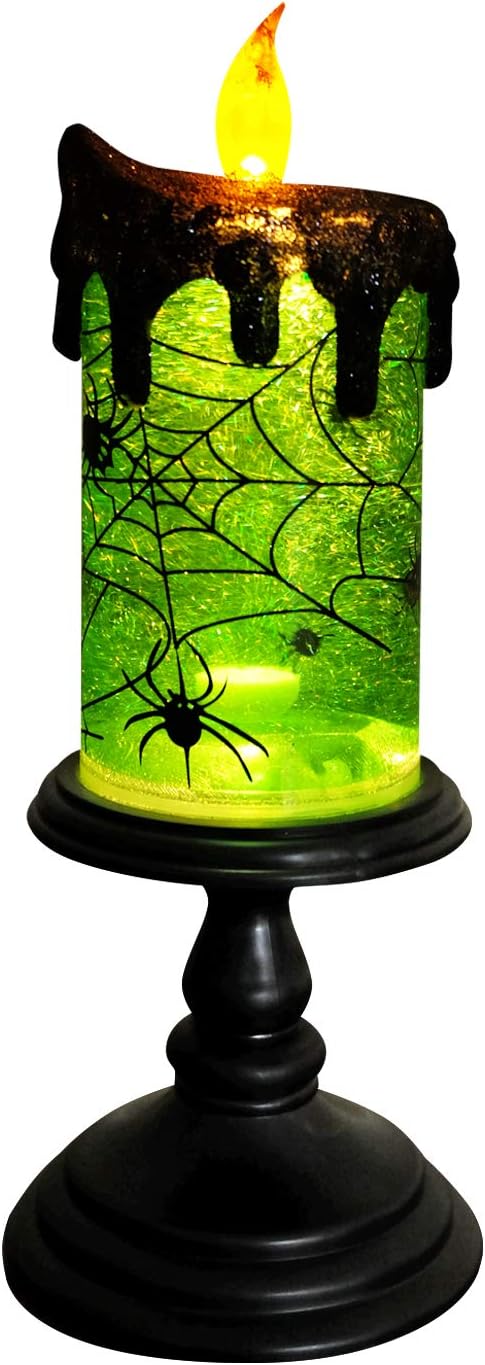 Halloween Snow Globe Candle | Spinning Glitter Flameless Candle with Timer