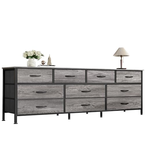 10 Drawer Fabric Dresser with Wood Top – Doubles as a 63" TV Stand