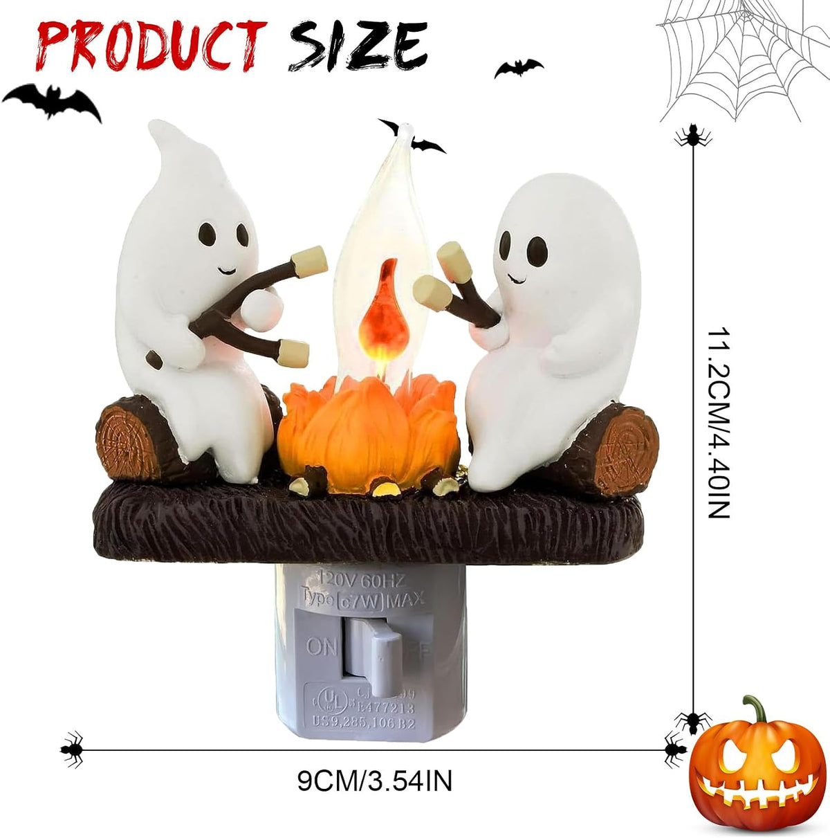 Ghost Campfire Night Light | Flickering Halloween Figurine Lamp, Plug-In