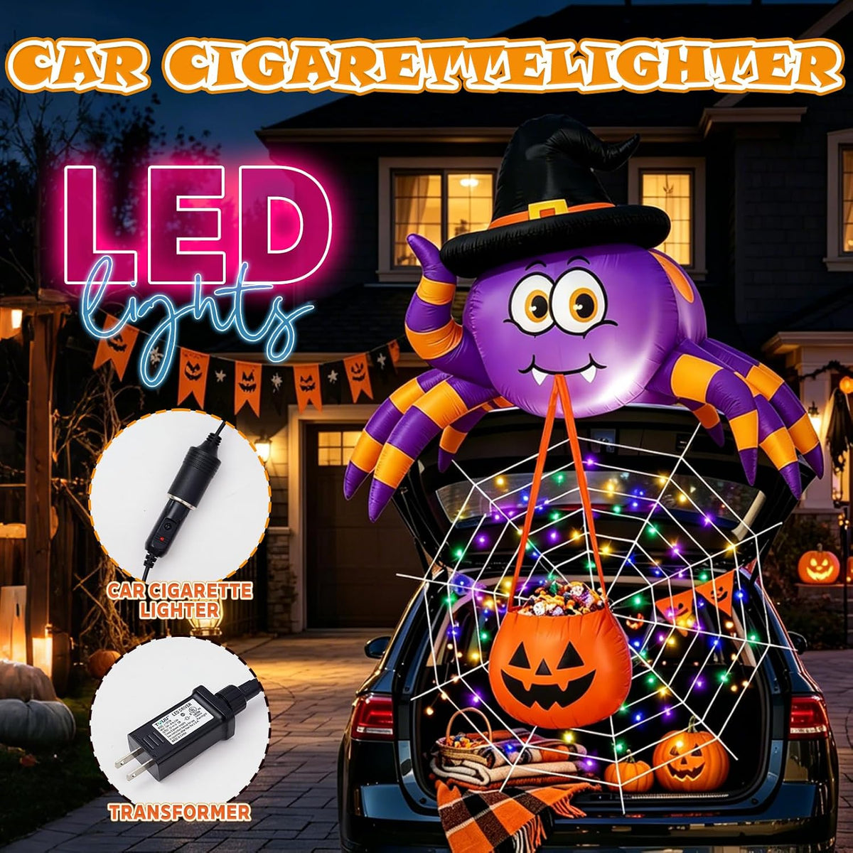 Halloween Inflatable Spider 5FT | Trunk or Treat Car Decoration with LED Lights