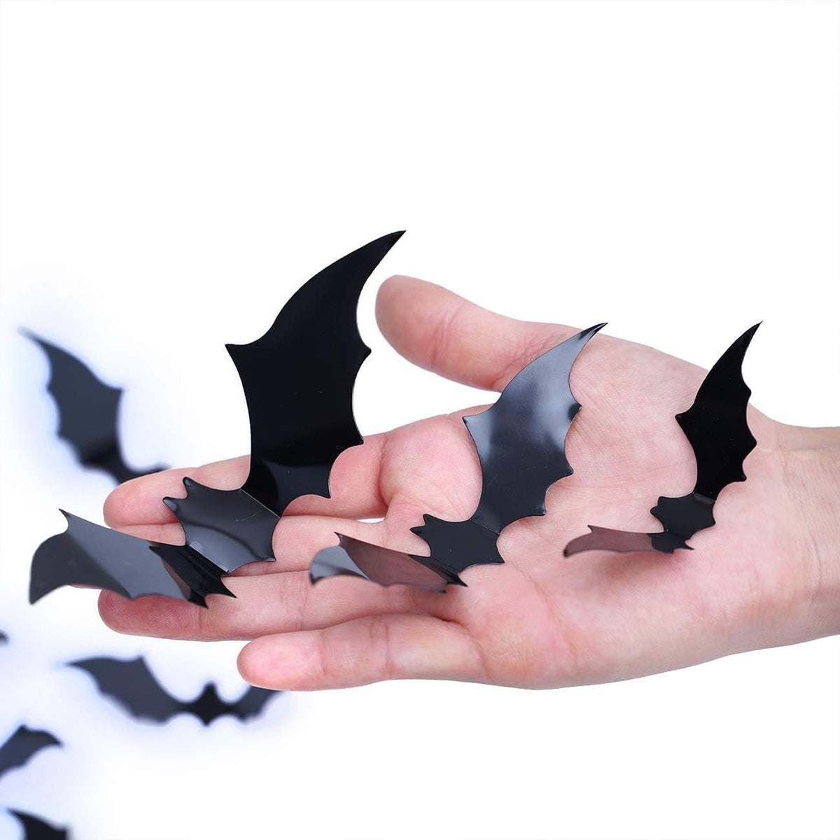 3D Bat Wall Decals 120 Pack | Halloween Bat Stickers in 4 Sizes, Waterproof