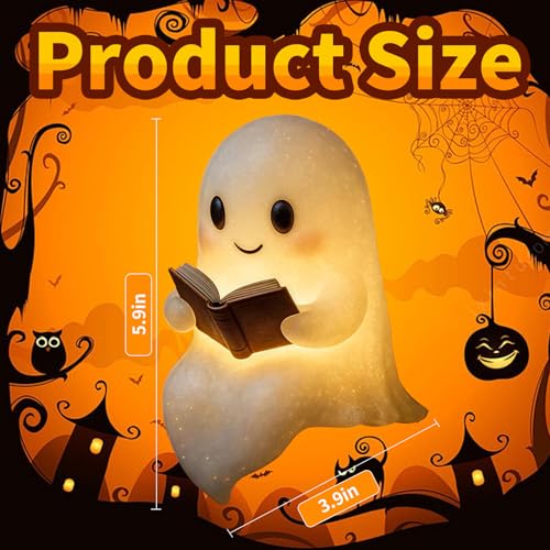 Halloween Ghost Reading Book Lamp | Resin Ghost Figurine Night Light Decor