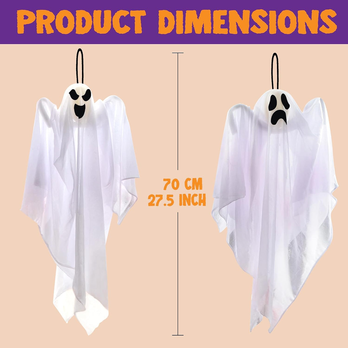 Hanging Ghost Halloween Decorations – 3pc Set, 27.5 Inch Flying Ghosts