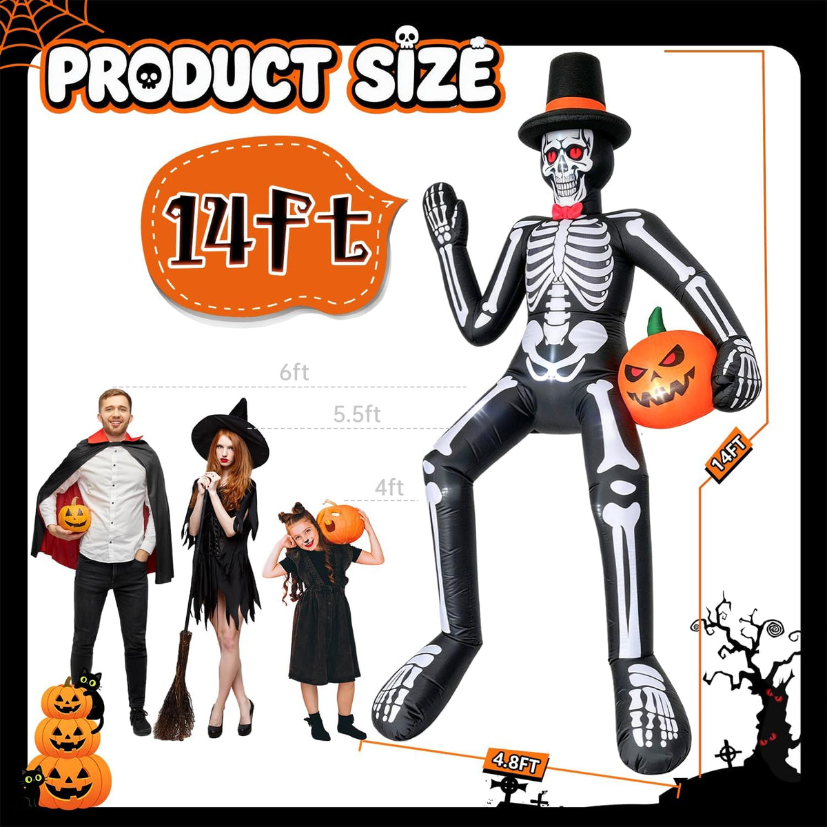 14FT Halloween Inflatable Skeleton | Giant Outdoor Yard Decoration with LED Lights