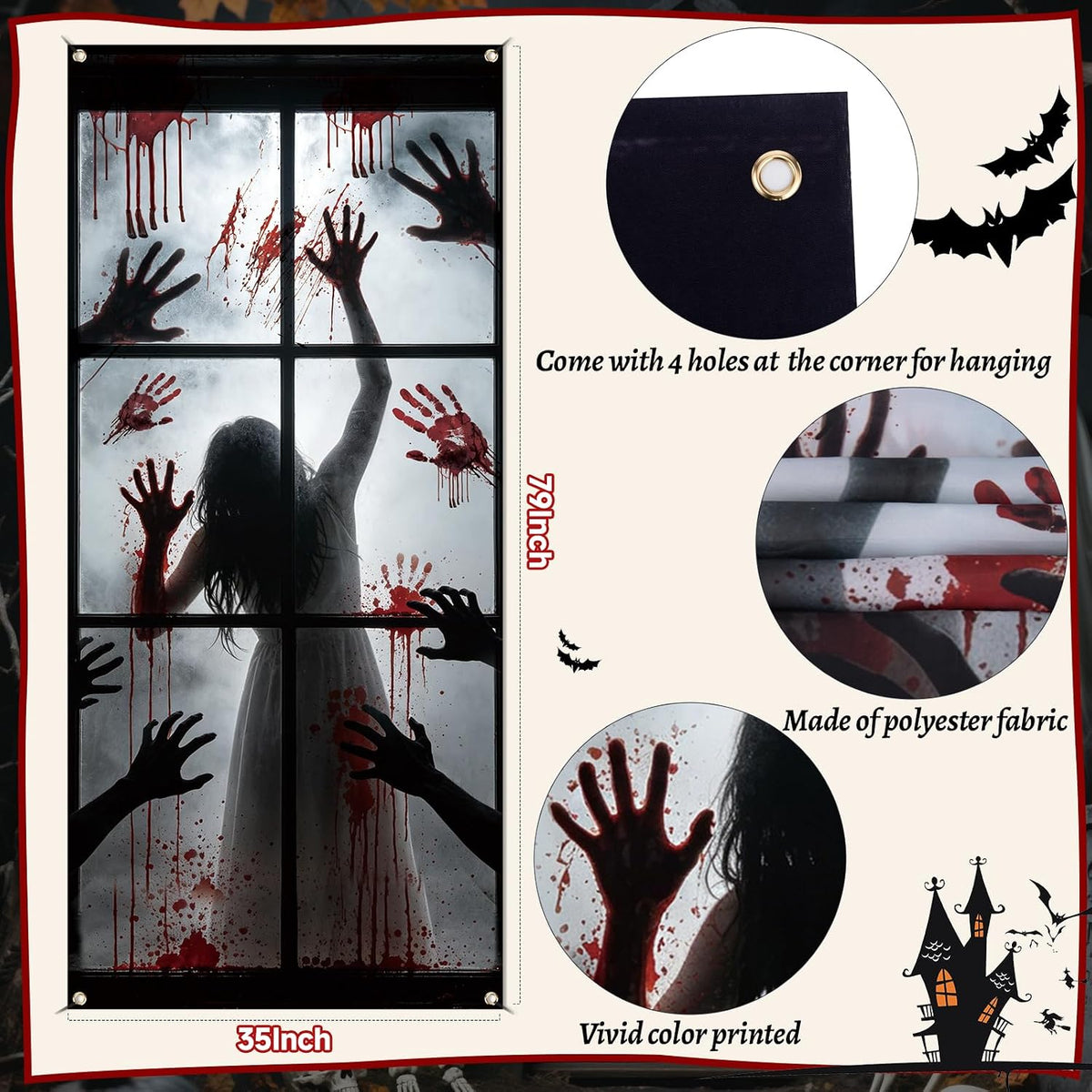 Zombie Hands Halloween Door Cover – 79 x 35 Inch Reusable Banner