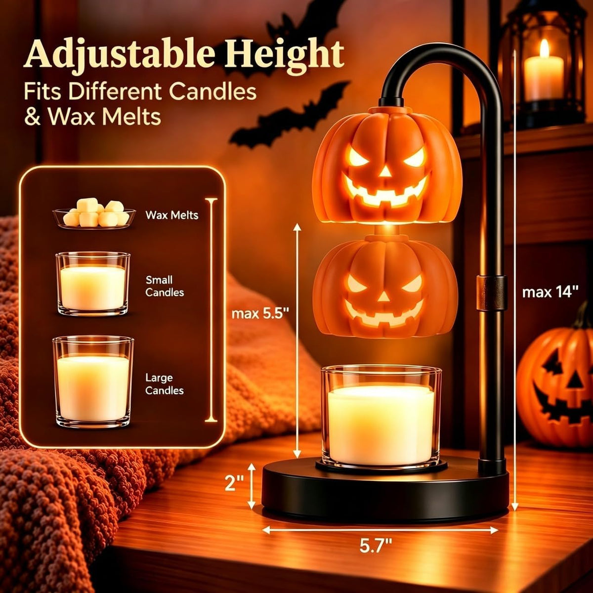 Pumpkin Candle Warmer Lamp with Timer & Dimmer – Gothic Halloween Decor