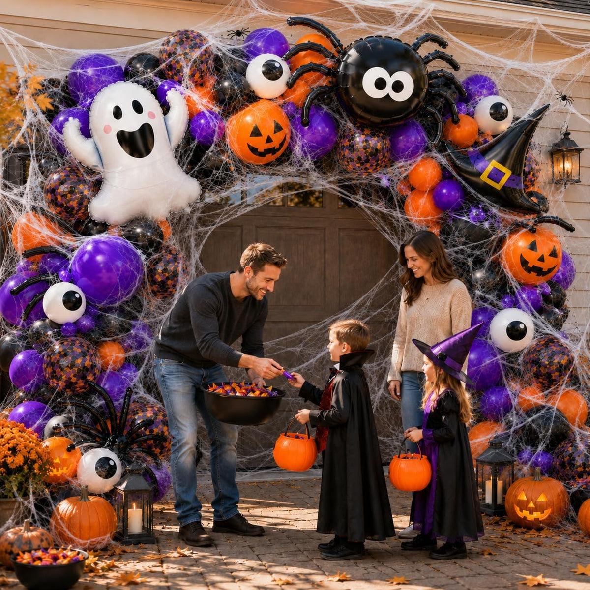 156pc Halloween Balloon Arch Kit with Spider Webs & Themed Balloons