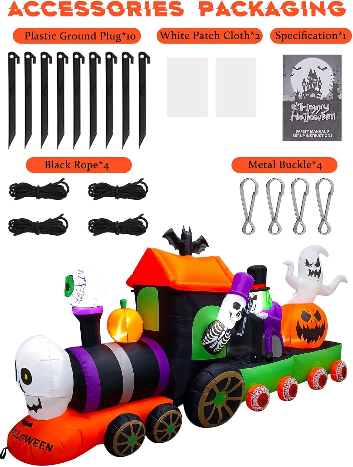 13FT Halloween Inflatable Train | Outdoor Yard Decoration with LED Lights & Sound
