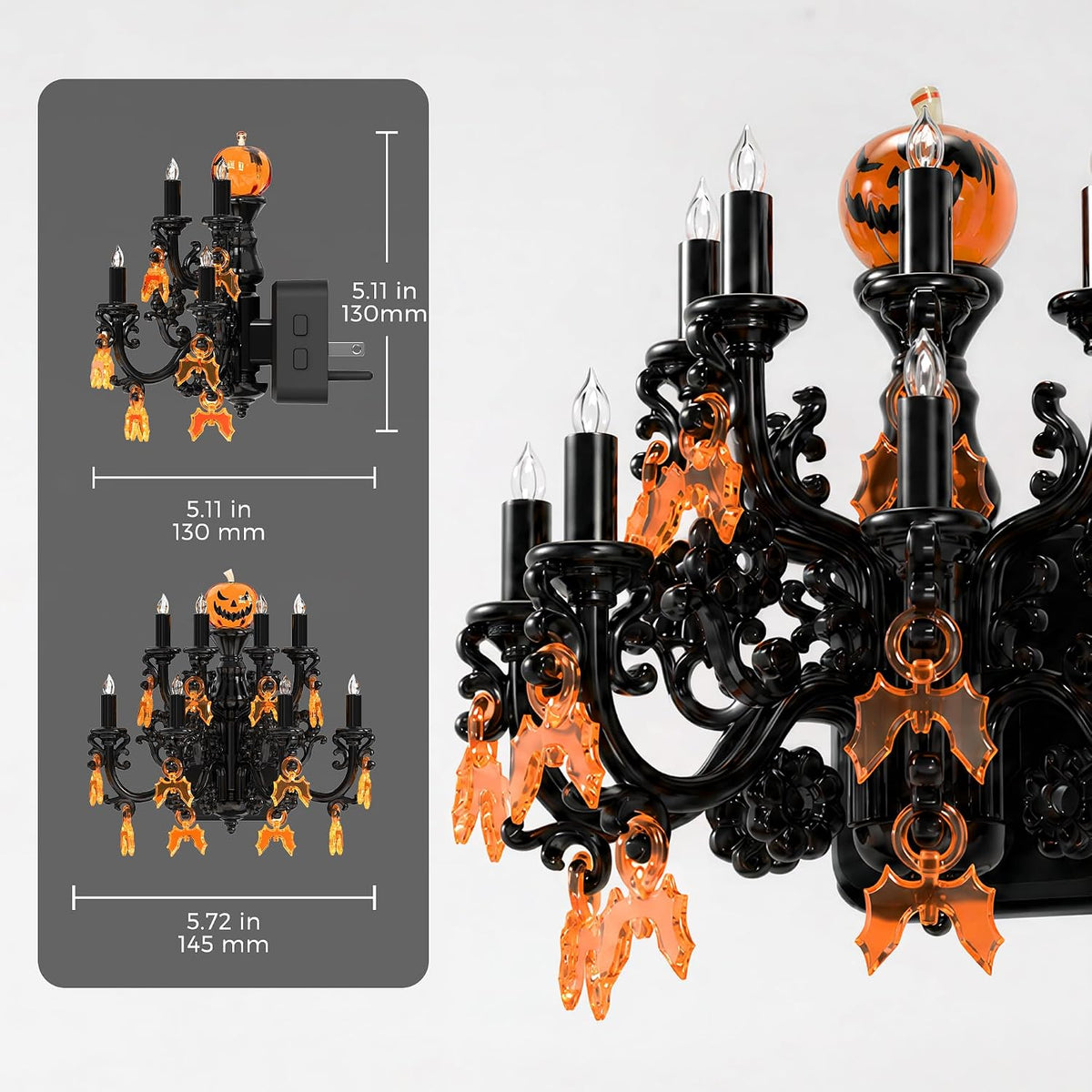 Halloween Pumpkin Night Light | Plug In Flickering Flame Chandelier Light