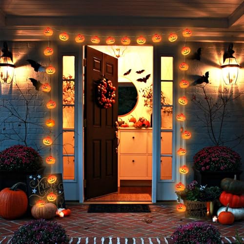 Pumpkin String Lights – 20 LED, Waterproof, Battery Operated Halloween Decor