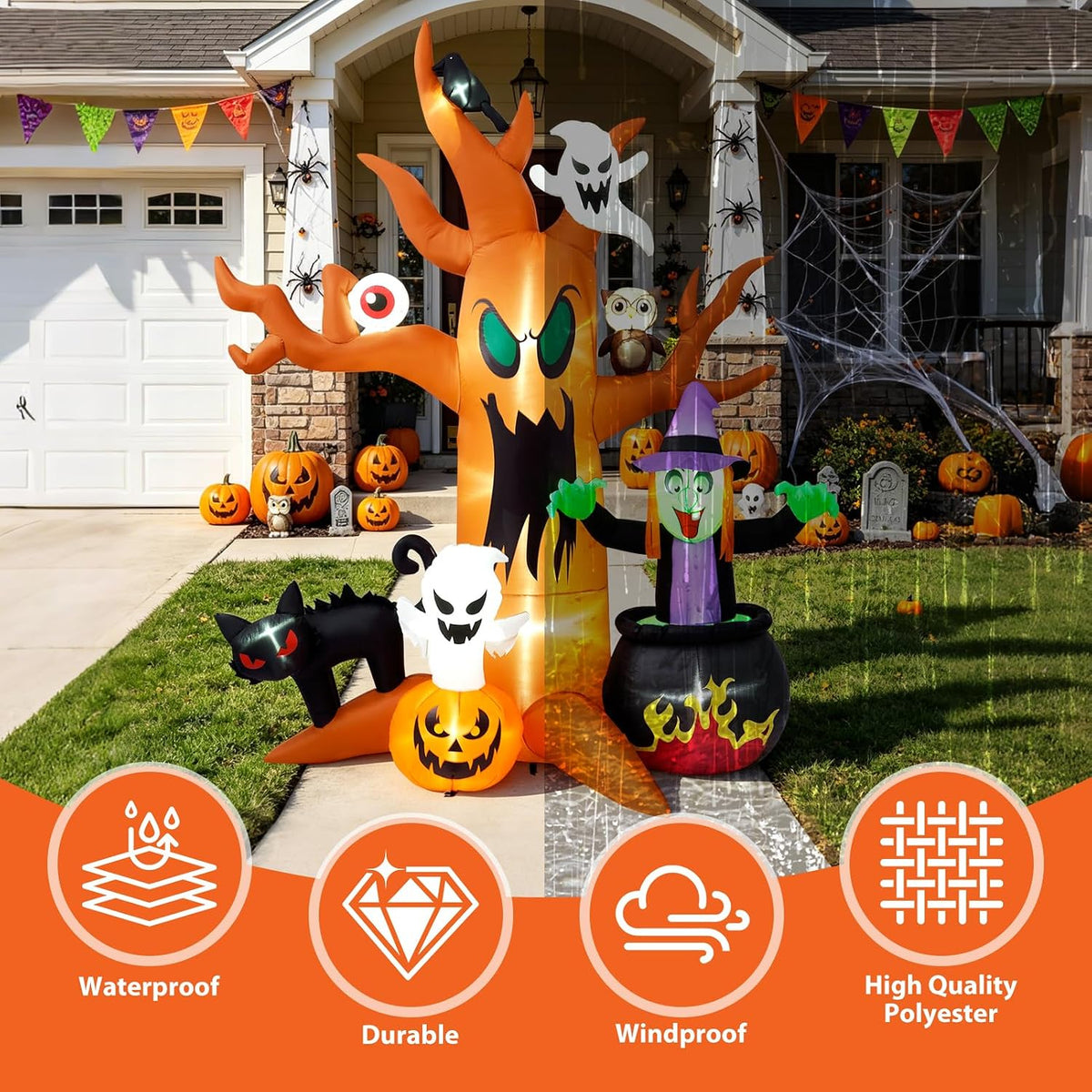 8FT Halloween Inflatable Dead Tree | Extra Wide 7FT Outdoor Yard Decoration with LED Lights