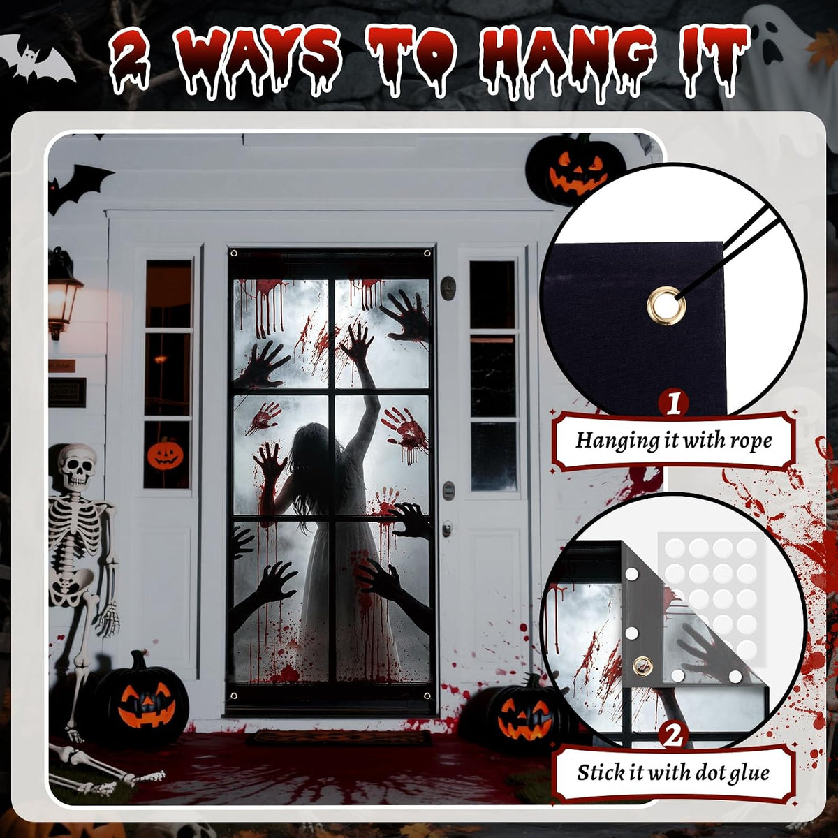 Zombie Hands Halloween Door Cover – 79 x 35 Inch Reusable Banner