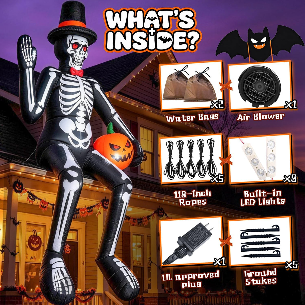 14FT Halloween Inflatable Skeleton | Giant Outdoor Yard Decoration with LED Lights