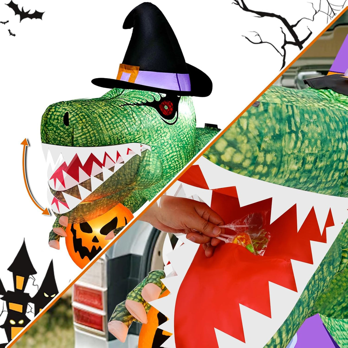 Halloween Inflatable Dinosaur 4FT | Trunk or Treat Car Decoration with Moving Mouth