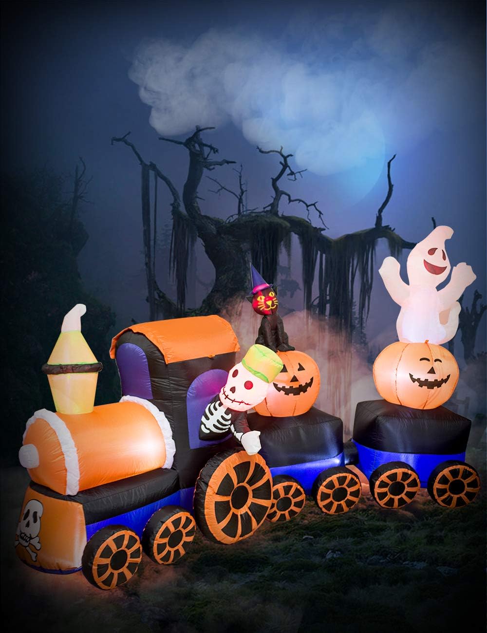 9FT Halloween Inflatable Train | Outdoor Yard Decoration with Ghosts & Pumpkin
