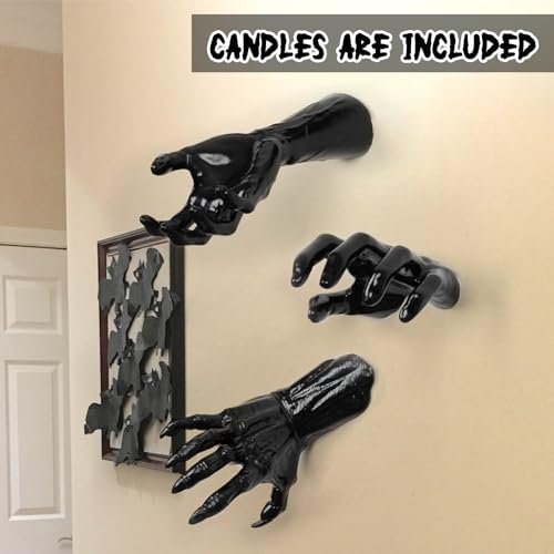 Creepy Hands with Candles Wall Decor – 3-Piece Halloween Set