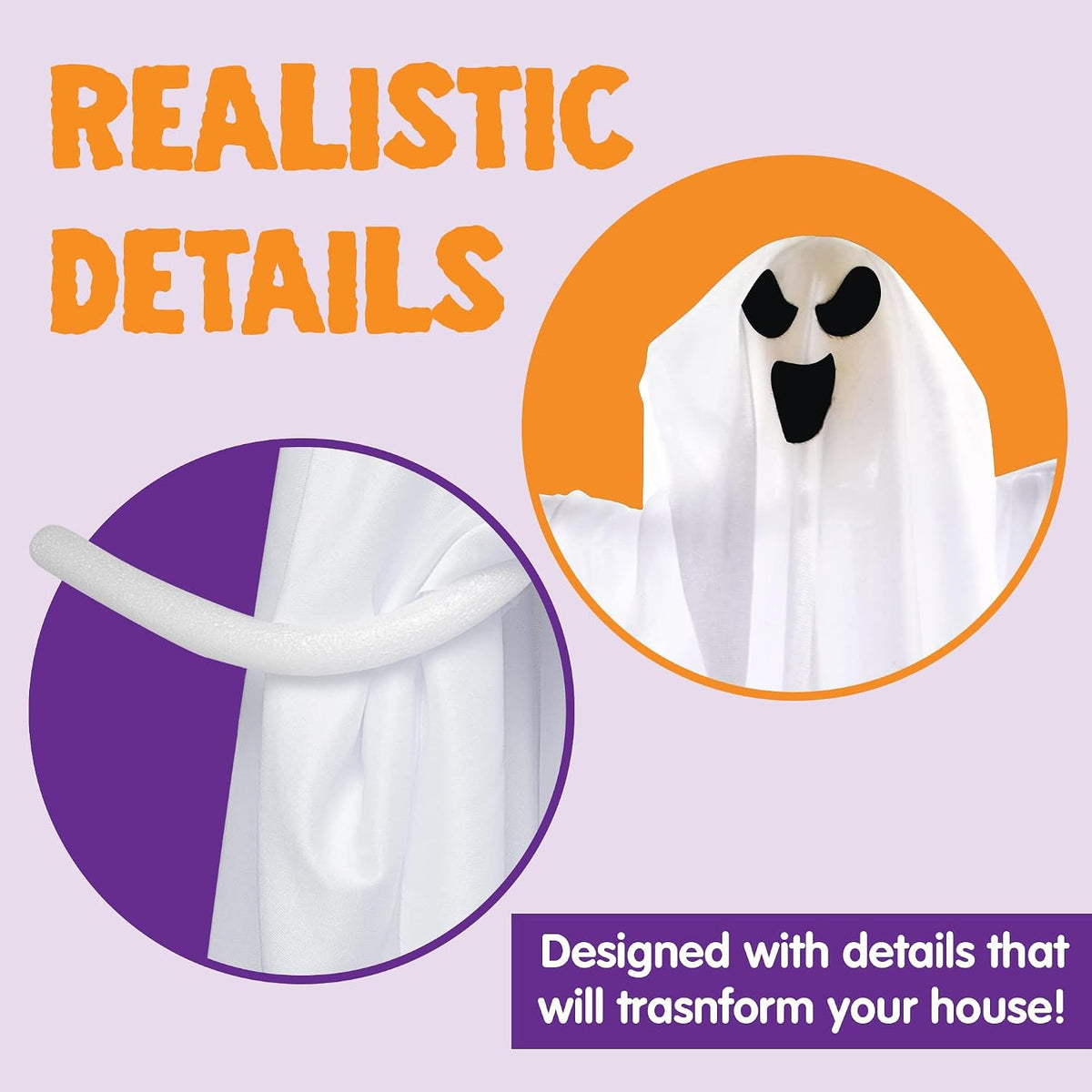 Hanging Ghost Halloween Decorations – 3pc Set, 27.5 Inch Flying Ghosts