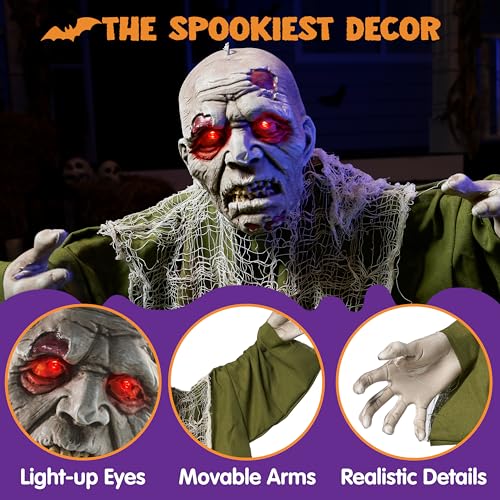 Animated Zombie Groundbreaker – Light-Up Eyes, Sound-Activated Halloween Yard Decoration