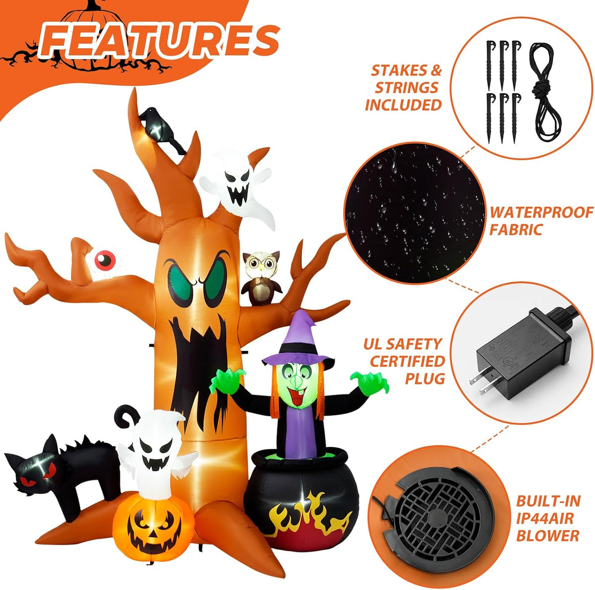 8FT Halloween Inflatable Dead Tree | Extra Wide 7FT Outdoor Yard Decoration with LED Lights