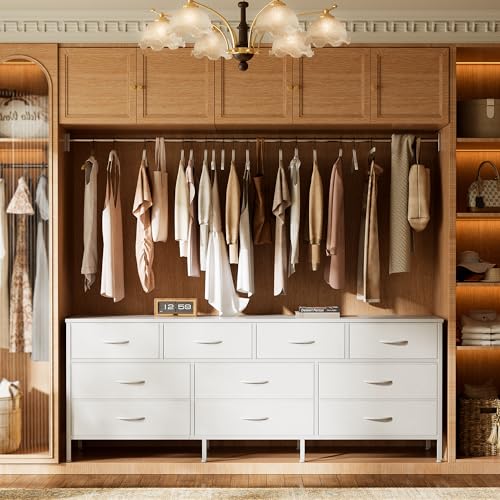10 Drawer Fabric Dresser with Wood Top – Doubles as a 63" TV Stand