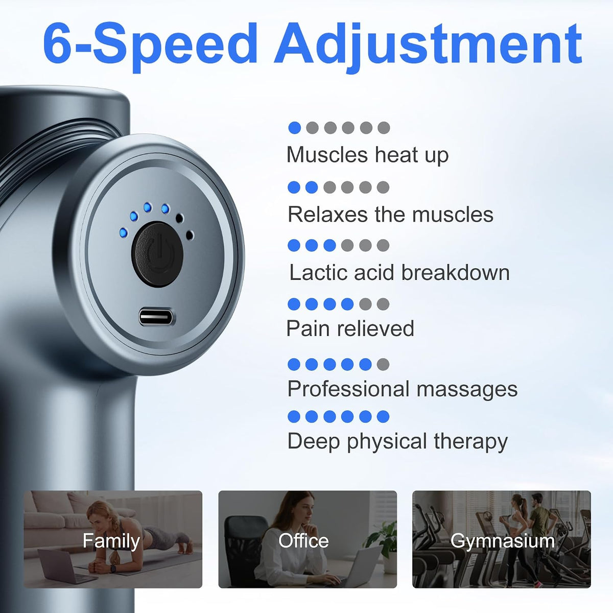 Mini Massage Gun | 6 Speeds, 9 Attachments, Wide-Area Massage Head