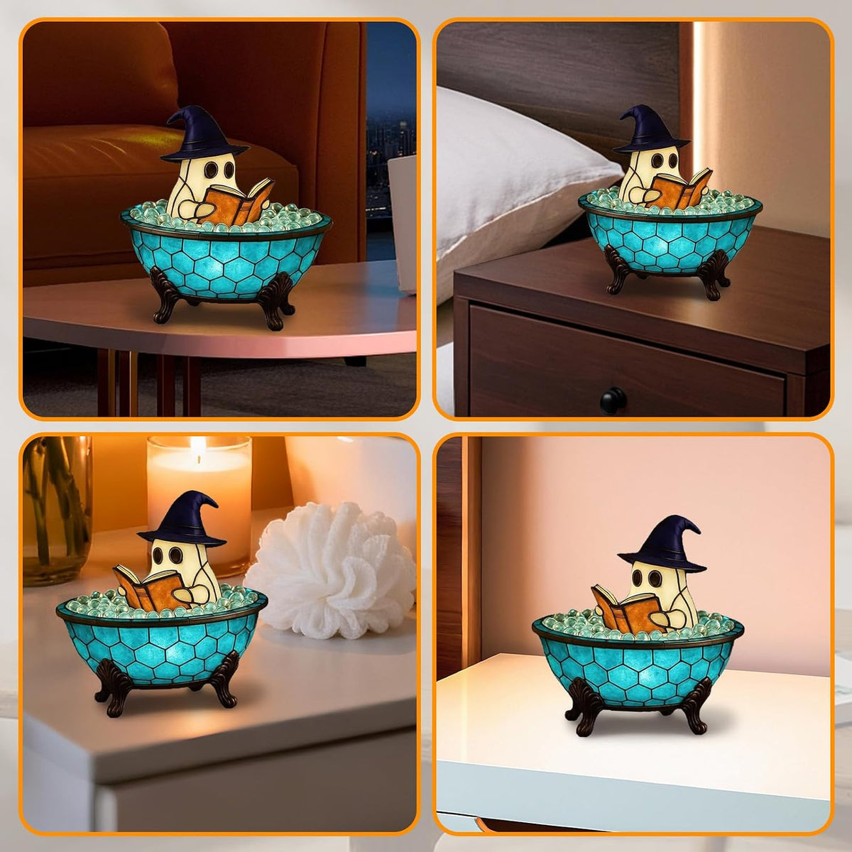 Halloween Ghost Bubble Bath Lamp | Reading Ghost Figurine Night Light