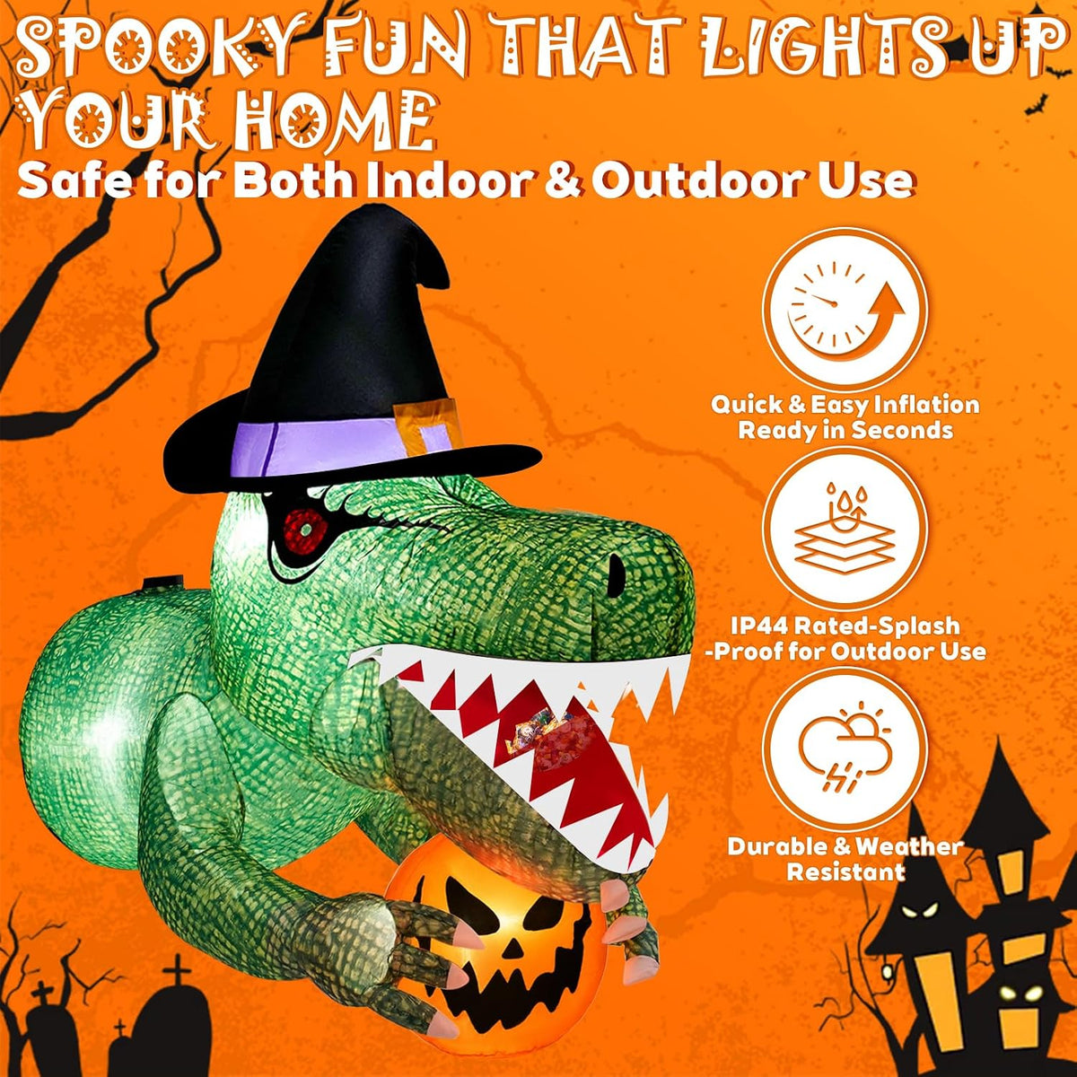 Halloween Inflatable Dinosaur 4FT | Trunk or Treat Car Decoration with Moving Mouth